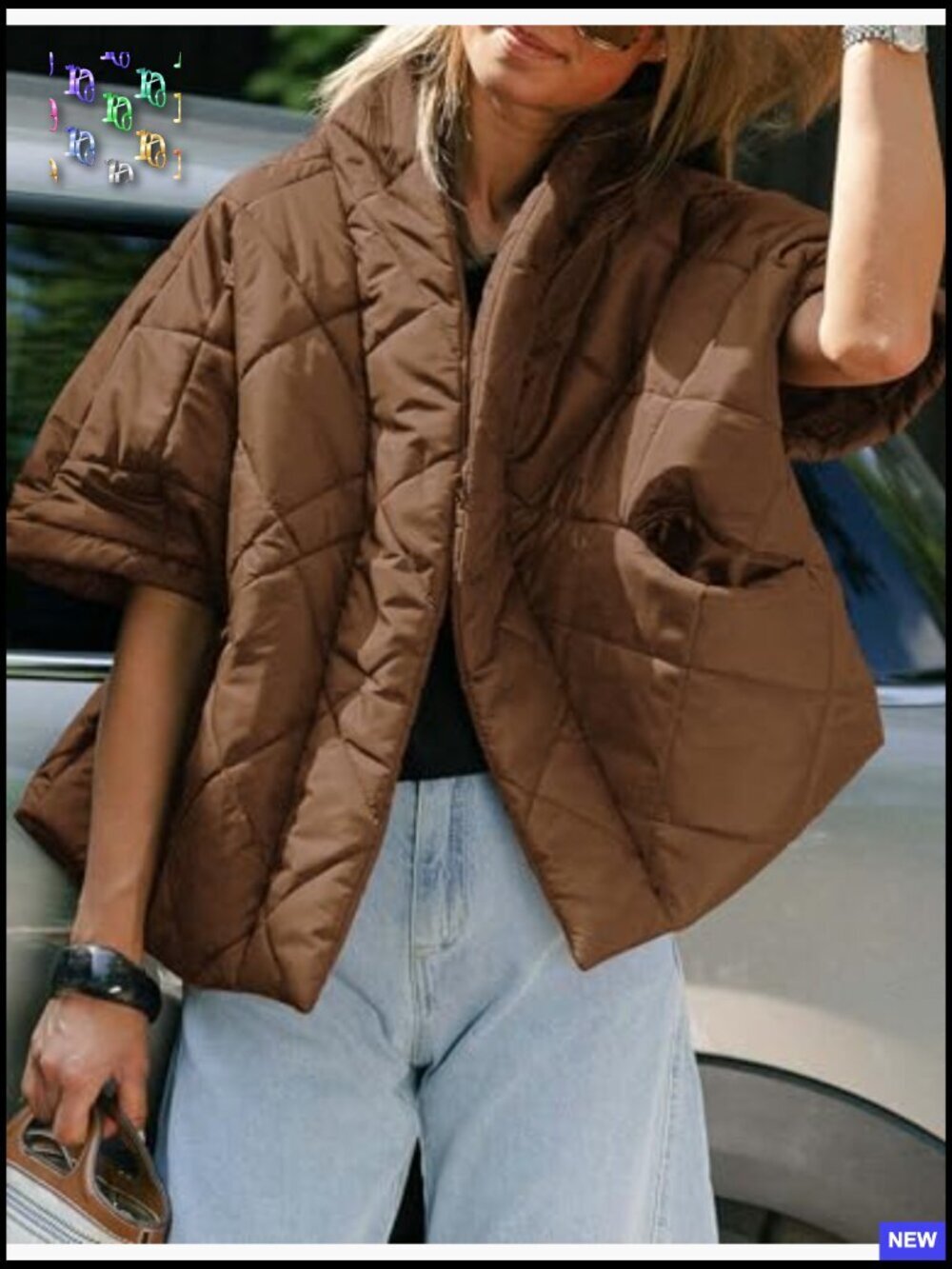 Oversized Puffer Vest Lightweight Quilted Jacket Casual Chic Outerwear with - Picture 2 of 7